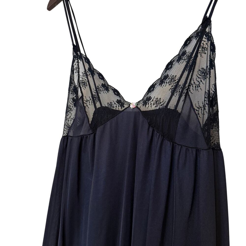 Vintage 80s Black Lace Long Maxi Slip Dress